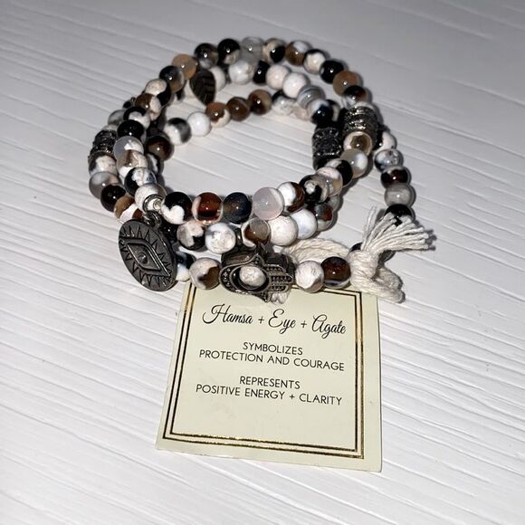 Hands + Eye + Agate Healing Bracelets Set Of 3 NWT - Picture 11 of 12